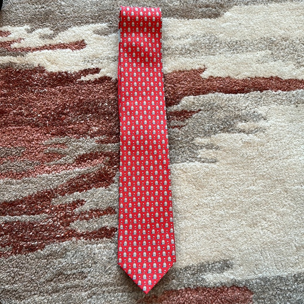 Salvatore Ferragamo gancini silk men’s tie red lion Hermes
